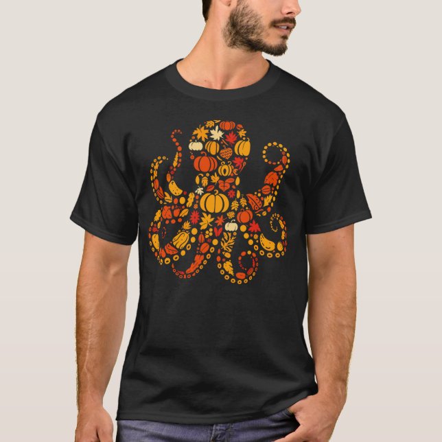 T-shirt Autumn Pumpkin Fall Octopus Thanksgiving Womens Me (Devant)