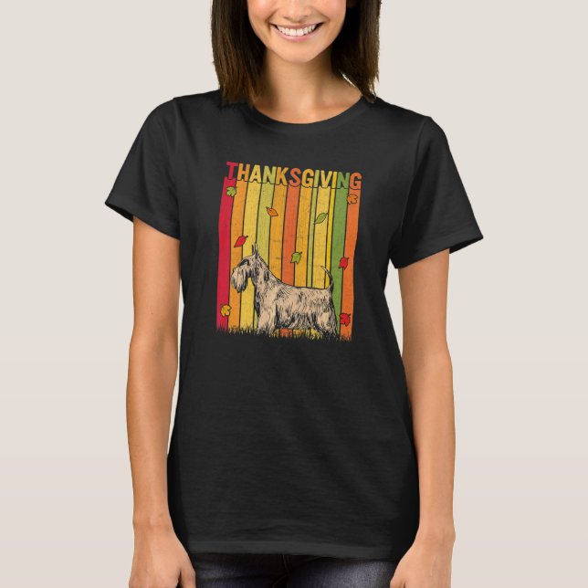 T-shirt Autumn Retro Cute Scottish Terrier Dog Thanksgivin (Devant)