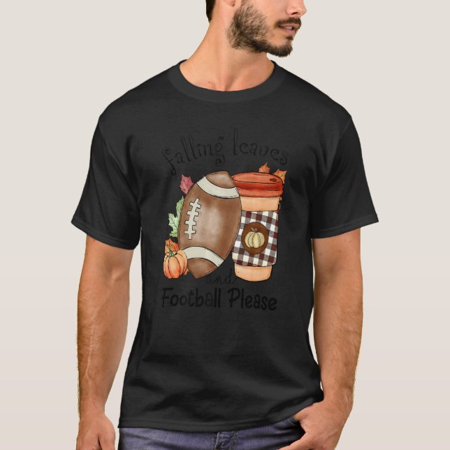 T-shirt Autumn Saying Falling Leaves And Football Please F (Devant)