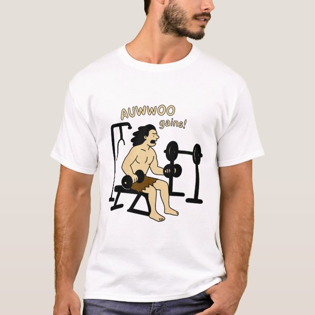 T-shirt AUWWOO Gains Funny Caveman Gym Design - Fitness Hu (Devant)