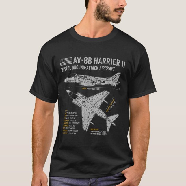 T-shirt Av-8b Harrier Ii Avion Avion De Combat Avion Plan  (Devant)