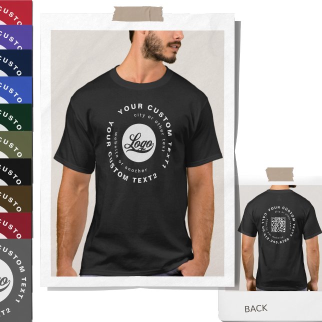 T-shirt Avant +Arrière. Logo d'entreprise Code QR Black Wo (Créateur téléchargé)