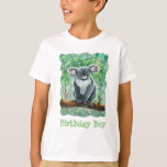 T-shirt Avant et arrière Koala Ours Birthday Boy<br><div class="desc">Cute Heads and Tails Koala Bear Party Centre Birthday Boy Tee fait partie d'une collection de fournitures amusantes pour la fête à thème animal avec notre art animal convivial avec une maman Koala sur le devant et la maman avec —surprenant — un bébé sur le dos du t-shirt personnalisable. Un...</div>