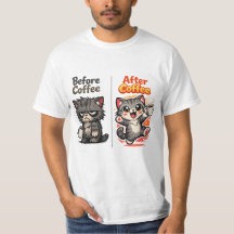 Avant le café, le chat grincheux après le café