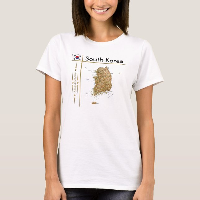 T-Shirt avec carte de la Corée du Sud + drapeau +  (Devant)