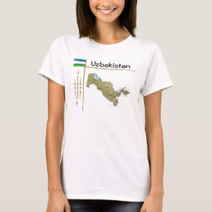 T-Shirt avec carte de l'Ouzbékistan + Drapeau + Ti