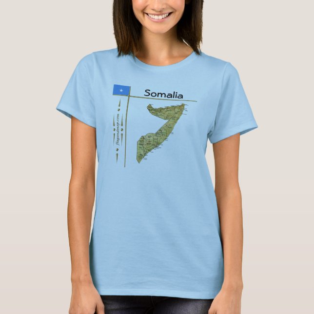 T-Shirt avec carte de Somalie + drapeau + titre (Devant)
