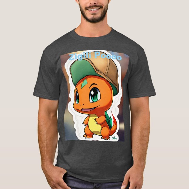 T-shirt avec Charmander de style chibi aux yeux ve (Devant)
