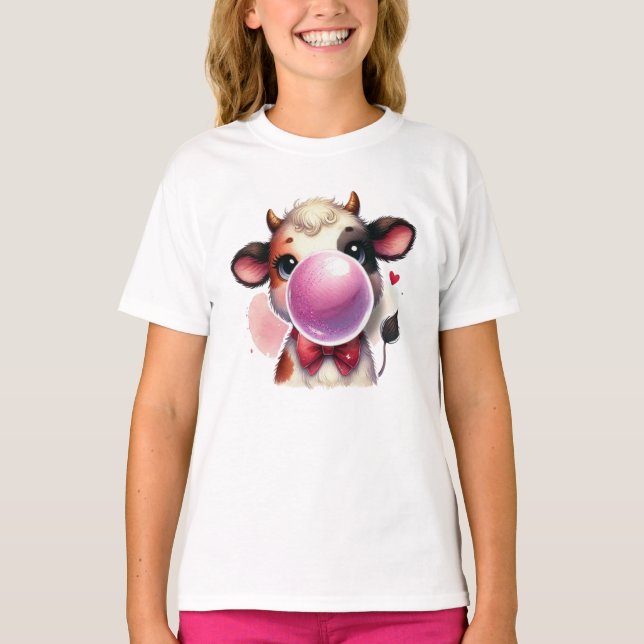 T-shirt avec chewing-gum à bulle de vache mignonne (Devant)