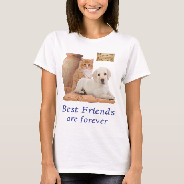 T-shirt avec chiot et chaton tout-sur-impression (Devant)