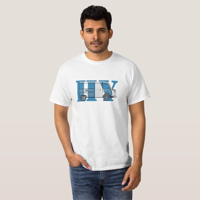 T-shirt avec Citroën HY Bus Texte bleu (Devant entier)