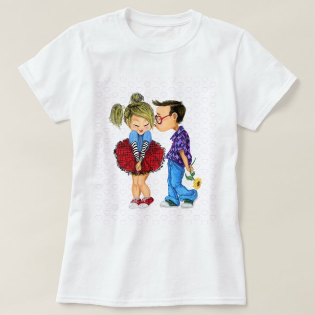 T-shirt avec couple romantique - Amour - Baiser (Design devant)