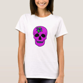 T-shirt avec crâne rose et fleur