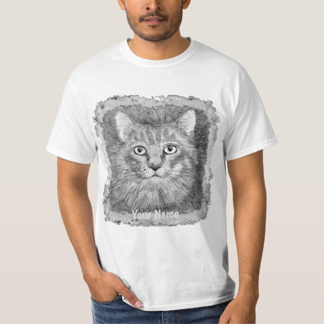 T-shirt avec croquis face chat (Devant)