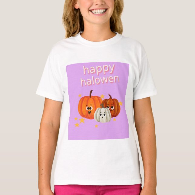 T-shirt avec des visages de citrouille mignons pou (Devant)