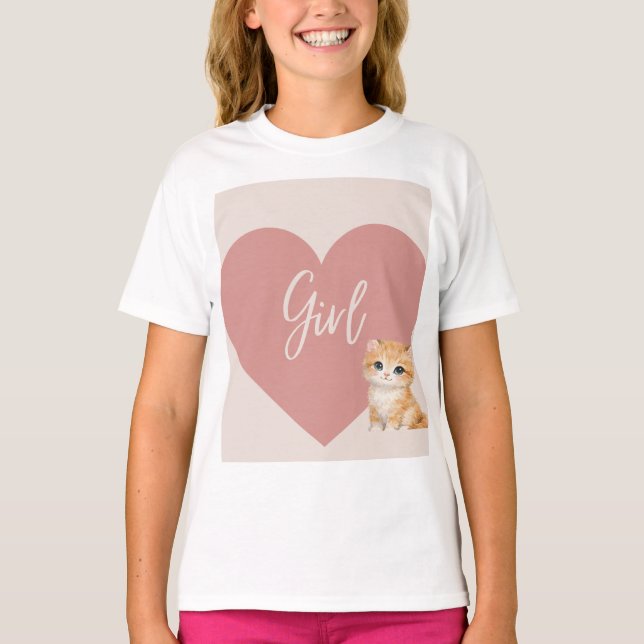 T-shirt avec design chat et cœur (Devant)