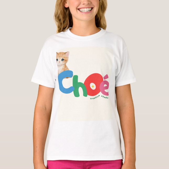 T-shirt avec design de chat et de choe (Devant)