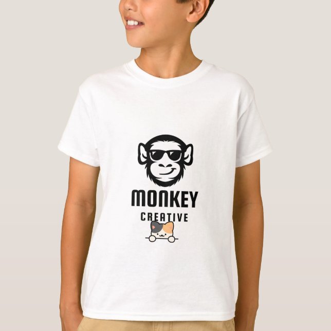 T-shirt avec design de chat mignon et de singe (Devant)