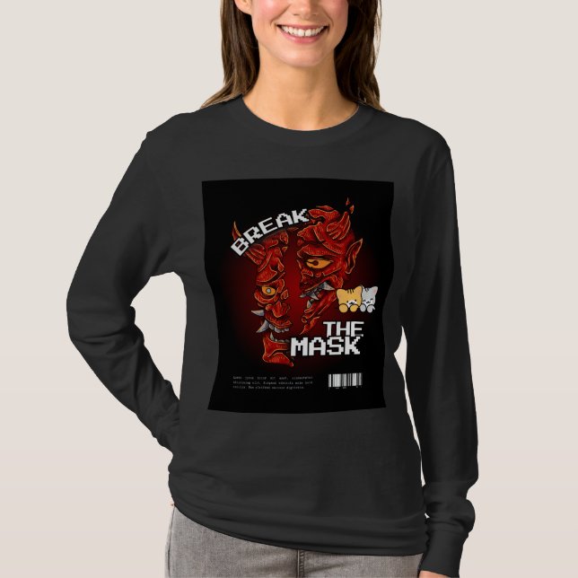 T-shirt avec design de chat mignon et masque cassé (Devant)