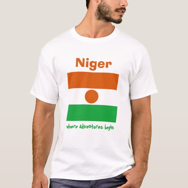 T-Shirt avec Drapeau + Carte + Texte du Niger (Devant)