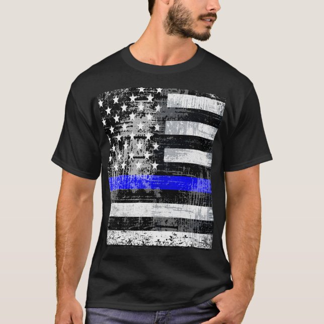 T-shirt avec drapeau de la ligne bleue Grunge (Devant)