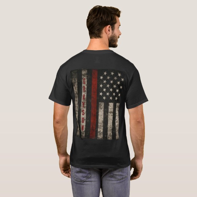 T-shirt avec drapeau de ligne rouge personnalisé (Dos entier)