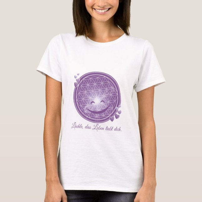 T-shirt avec fleur de vie et fleurs, lilas, cœur (Devant)