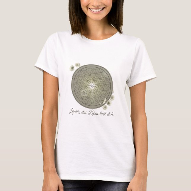T-shirt avec fleur de vie et fleurs, vert, fleur (Devant)