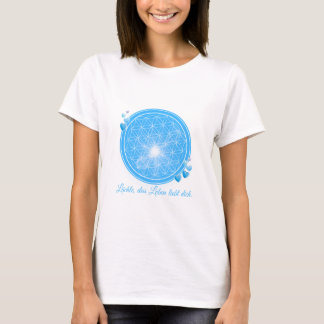 T-shirt avec fleur de vie & fleurs bleu, cœur