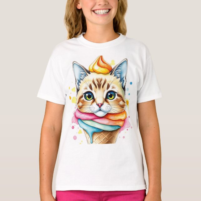T-shirt avec glace et chat (Devant)
