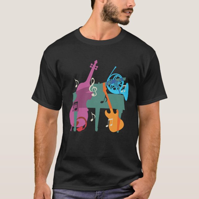 T-shirt avec grand piano et instruments de musique (Devant)