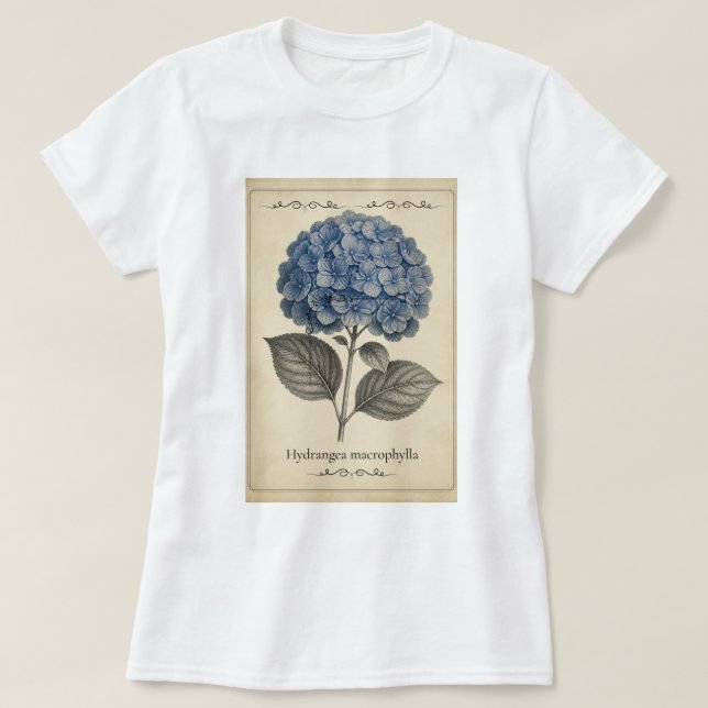 T-shirt avec hydrangea bleu - style rétro.  (Design devant)