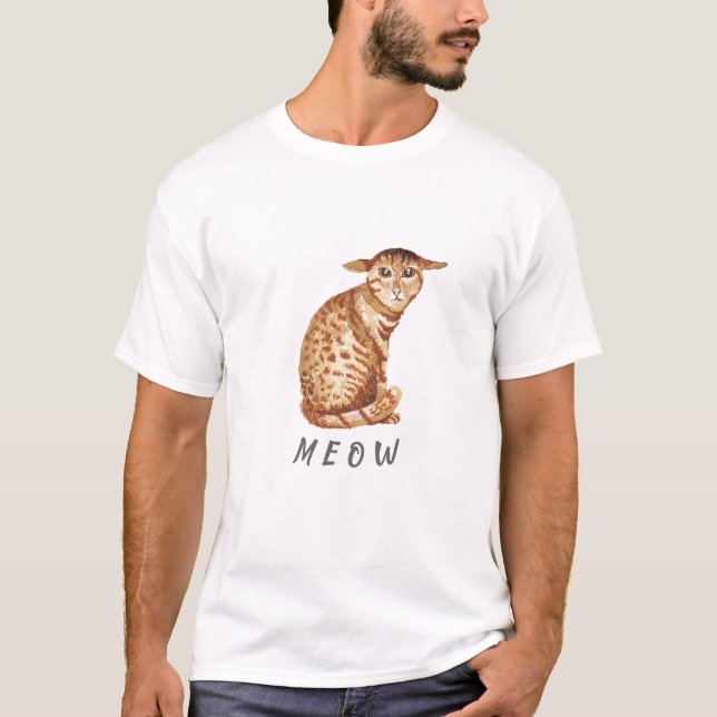 T-shirt avec illustration aquarelle de chat mignon (Devant)