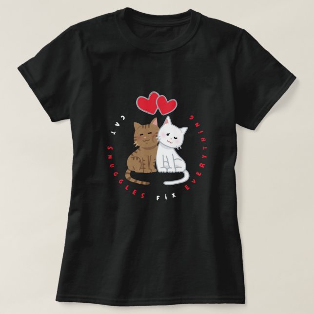 T-shirt avec illustration mignonne de câlins de ch (Design devant)