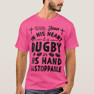 T-shirt Avec Jésus Dans Le Coeur Il Est Un Joueur De Rugby