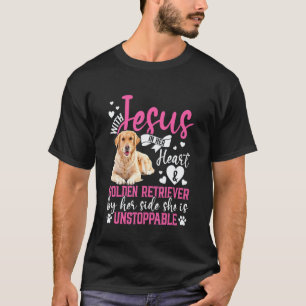 T-shirt Avec Jésus dans son cœur et Golden Retriever