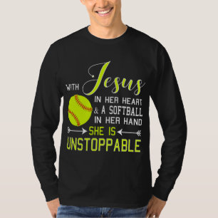 T-shirt AVEC JÉSUS DANS SON COEUR & Une Main Softball Elle