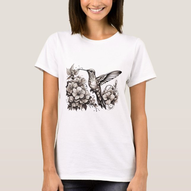 T-shirt avec joli dessin d'oiseau (Devant)