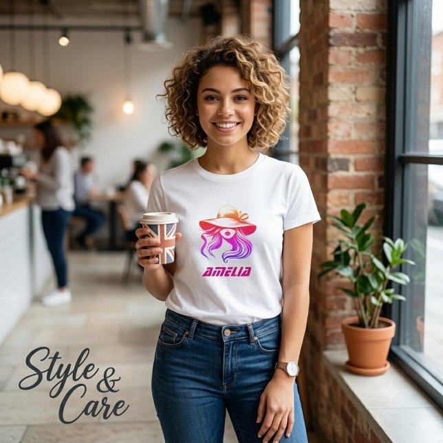 T-Shirt avec le nom Amelia et image de beauté fémi (Amelia Name With Female Beauty Image T-Shirt)
