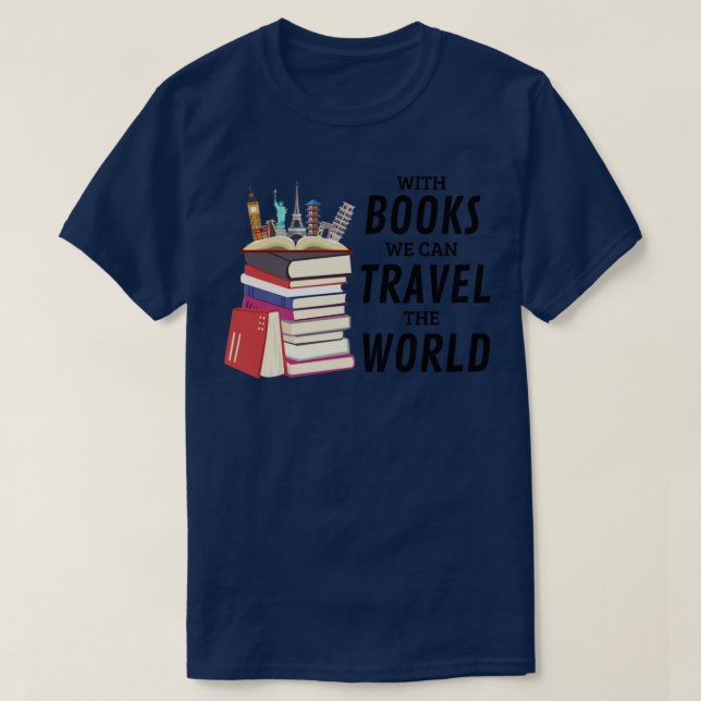 T-shirt Avec Livres Nous Pouvons Voyager Dans Le Monde (Design devant)