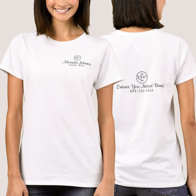 T-Shirt avec logo d'entreprise et nom de l'employé (Black & White Employee Name Business Logo T-Shirt)