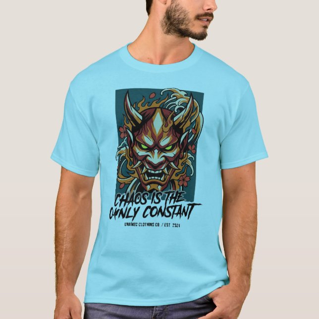 T-shirt avec masque Oni "Embrasser la tempête" – L (Devant)