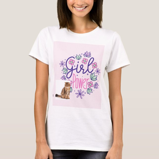 t-shirt avec motif de chat et de fleurs (Devant)