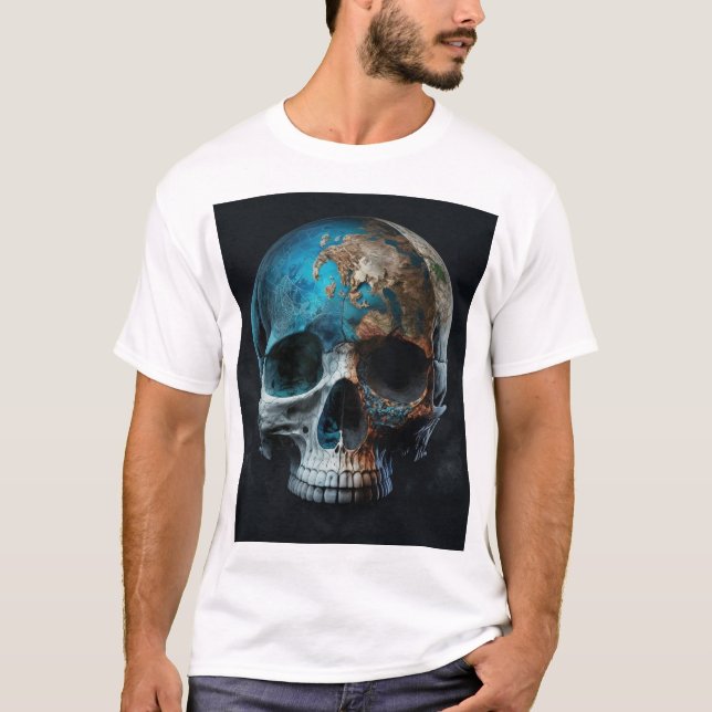 T-shirt avec photo d'un crâne comme la terre (Devant)