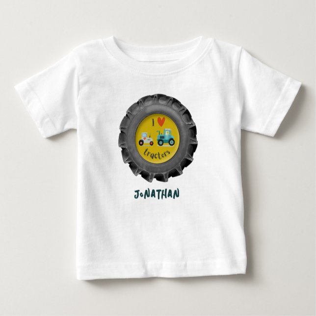 T-shirt avec pneu de tracteur mignon et nom de gar (Devant)