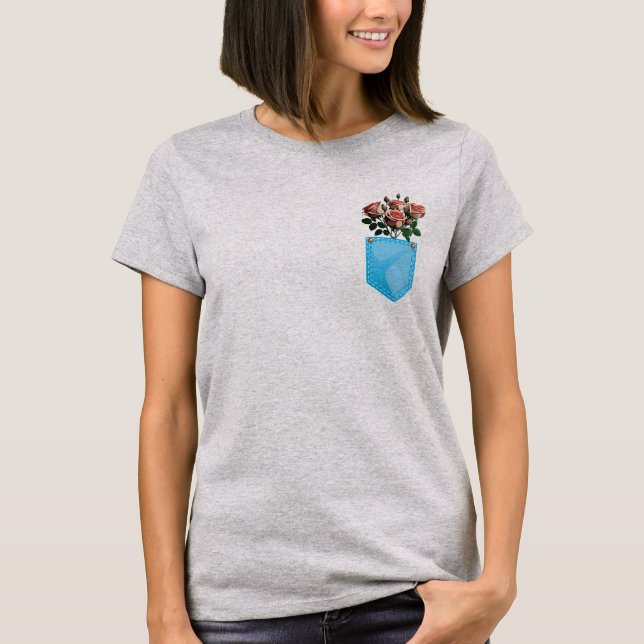 T-shirt avec roses dans la poche (Devant)