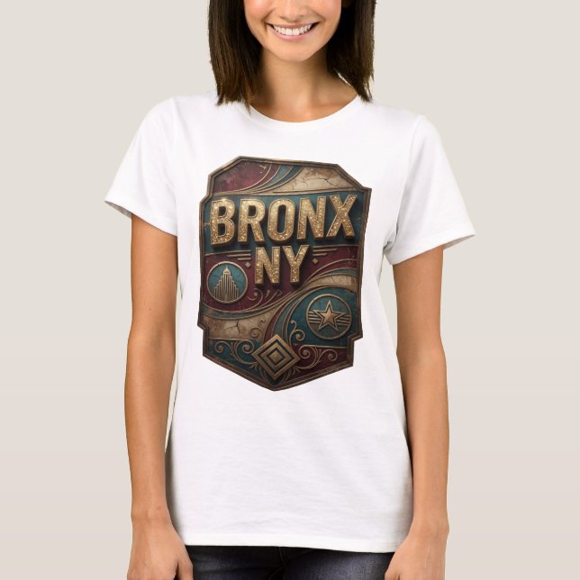 T-shirt avec slogan doré captivant BRONX NY (Devant)