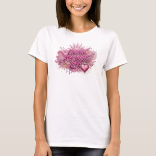 T-shirt avec slogan rose accrocheur VIVRE MA MEILL