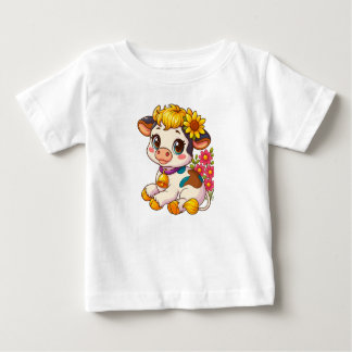 T-shirt avec un bébé vache mignon avec des fleurs