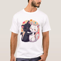 T-shirt avec un câlin de chat noir et blanc mignon